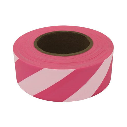 Presco Patterned Stripe Roll Flagging - 12 Rolls - Pink Glo/White - SPGW