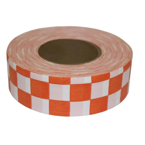 Presco Patterned Checkered Roll Flagging - 12 Rolls - White/Orange - CKWO